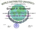 26 1999.04.16 Диплом Мирового Открытого Университета в Брюсселе о присвоении ученой степени Grand doctor of philosophy.jpg